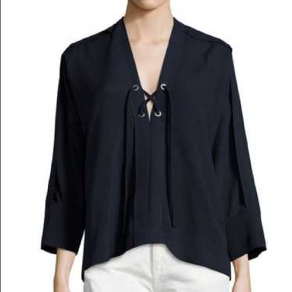 IRO navy Ali's lace-up blouse Sz 36/US 4-6 - Picture 1 of 7